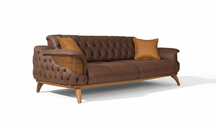 Luxury Three-Seater Chesterfield Couch Furniture Sofas Brown Leather Upholstery New