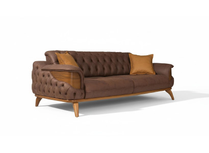 Luxury Three-Seater Chesterfield Couch Furniture Sofas Brown Leather Upholstery New