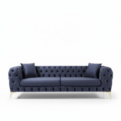 Three-seater Sofa Luxury Chesterfield 3-Seater Couches Blue Sofas Velvet New Couch