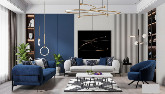 Luxury Sofa Set 3+3+1 Seat Leather Modern Sofa Armchair Blue Sofa Set 3-piece New
