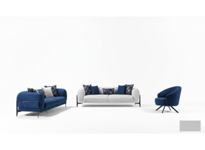 Luxury Sofa Set 3+3+1 Seat Leather Modern Sofa Armchair Blue Sofa Set 3-piece New