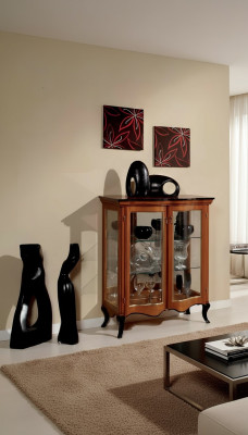 Classic display cabinet glass cupboard wooden living room luxury brown sideboard