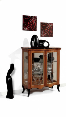 Classic display cabinet glass cupboard wooden living room luxury brown sideboard
