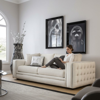 Classic Chesterfield Three-Seater Furniture Sofa Luxury Couches Beige 3-Seater Sofas