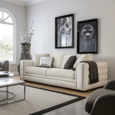 Classic Chesterfield Three-Seater Furniture Sofa Luxury Couches Beige 3-Seater Sofas
