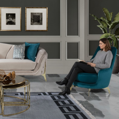 Round armchair design living room upholstery wood upholstery modern luxury blue new
