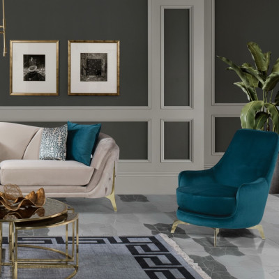 Round armchair design living room upholstery wood upholstery modern luxury blue new