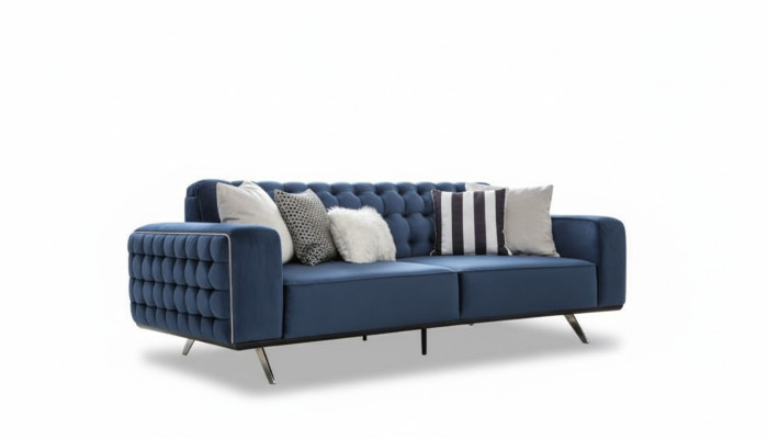 Classic Chesterfield Three-Seater Furniture Sofa Luxury Couches Blue 3-Seater Sofas