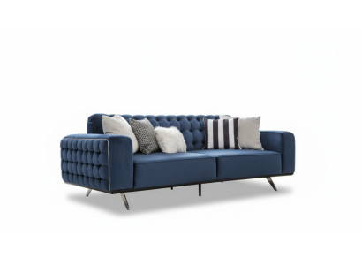 Classic Chesterfield Three-Seater Furniture Sofa Luxury Couches Blue 3-Seater Sofas