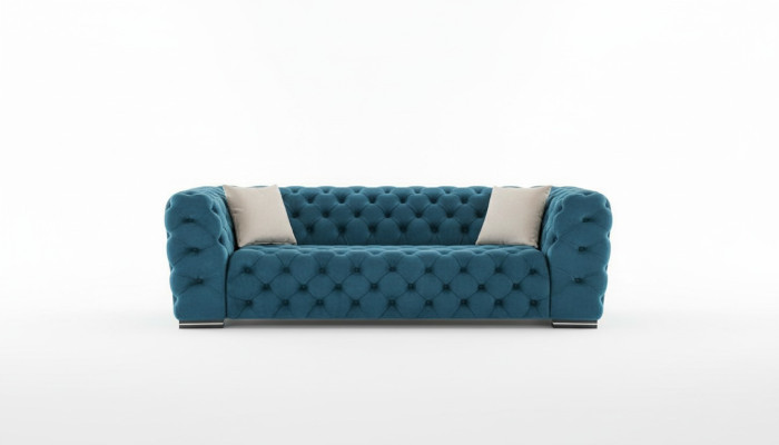 Chesterfield Sofa 4 Seat Design Living Room Upholstery Wood Upholstery Luxury Blue