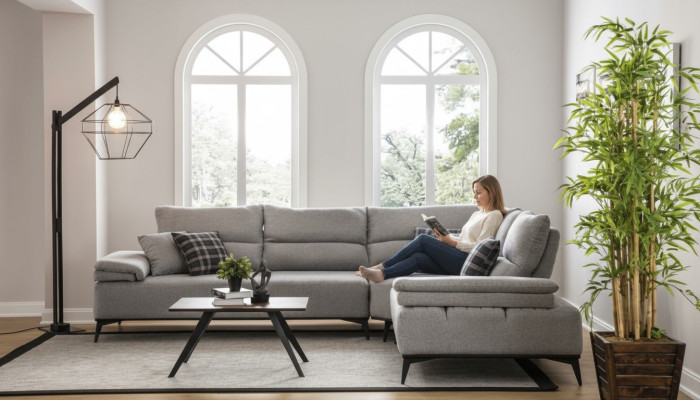 Corner sofa L shape sofa couch design couches upholstery textile new corner set grey