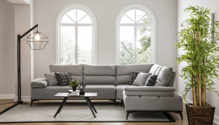 Corner sofa L shape sofa couch design couches upholstery textile new corner set grey