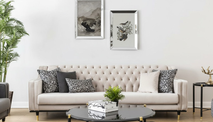 Classic Chesterfield Three-Seater Furniture Sofa Luxury Couches Beige 3 Seat Sofas