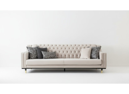 Classic Chesterfield Three-Seater Furniture Sofa Luxury Couches Beige 3 Seat Sofas