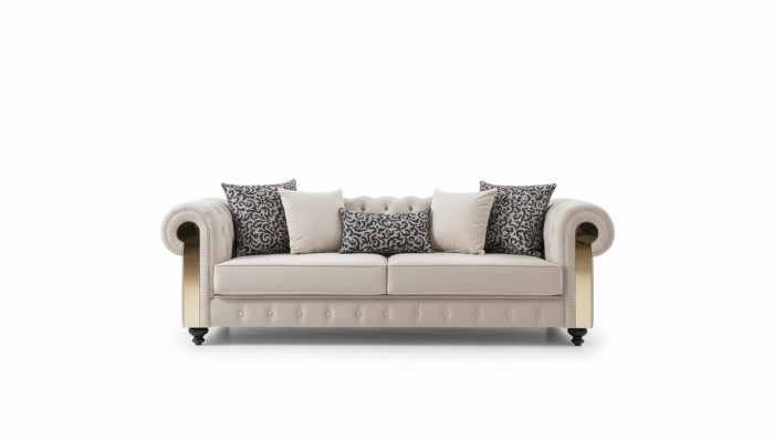 Chesterfield Sofa 3-Seater Design Living Room Upholstery Wood Leather Modern Luxury