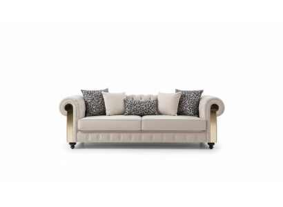 Chesterfield Sofa 3-Seater Design Living Room Upholstery Wood Leather Modern Luxury