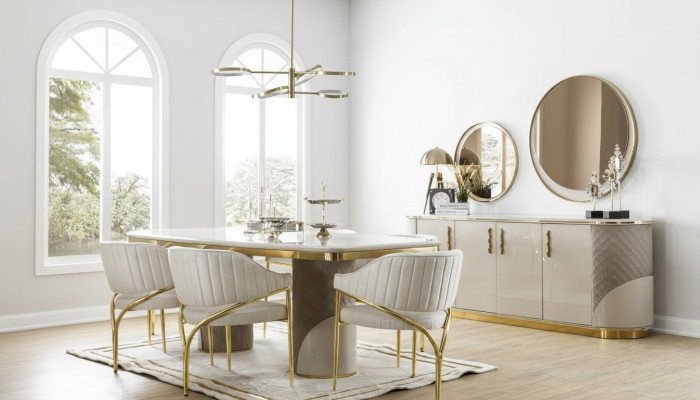 Dining room set 10-piece. Luxury set table 6x chair sideboard mirror furniture wood