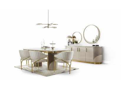 Dining room set 10-piece. Luxury set table 6x chair sideboard mirror furniture wood