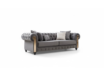 Luxury living room sofa 3-seater gray Chesterfield classic couches