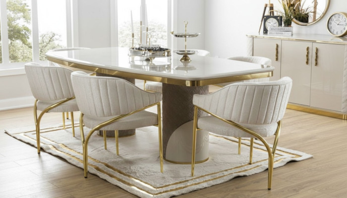 Luxury dining room set table with 6 chairs metal group 7-piece metal