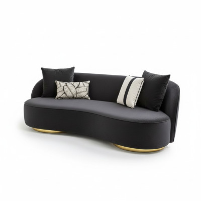 Luxury couches furniture living room four-seater black textile furniture round 4-seater