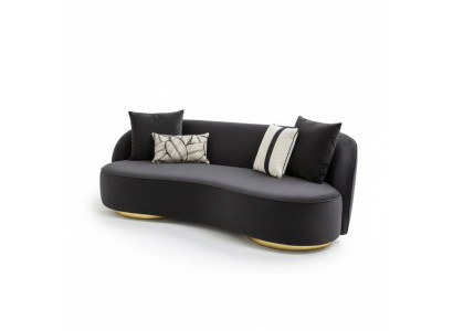 Luxury couches furniture living room four-seater black textile furniture round 4-seater