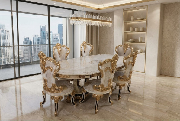 Complete Set Dining Table + 6 Chairs Dining Room Set Dining Group Wood Table Tables 7 Pieces