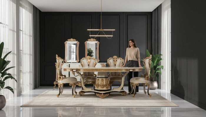 Classic luxury table wood tables baroque rococo antique style dining living room new