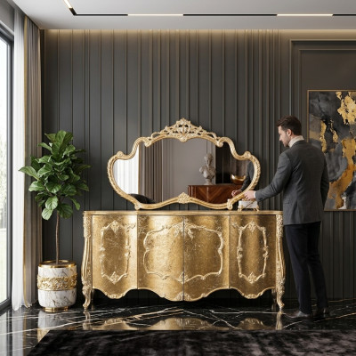 Sideboard Mirror Luxury Group Dresser Set Dressers Cabinet Sideboards Gold