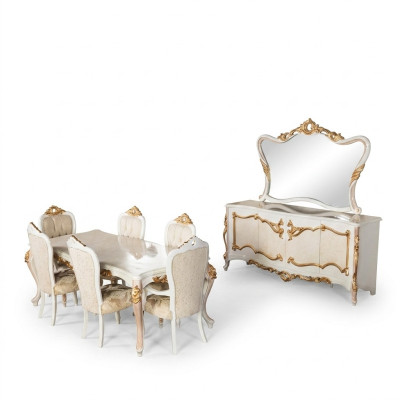 Luxury Set Dining Room Dining Table Chair XL Table Tables Chairs Wood Design 7 pcs New