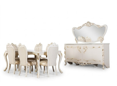Dining Room Set 9-piece Luxury Suite Table 6x Chairs Sideboard Mirror New Furniture