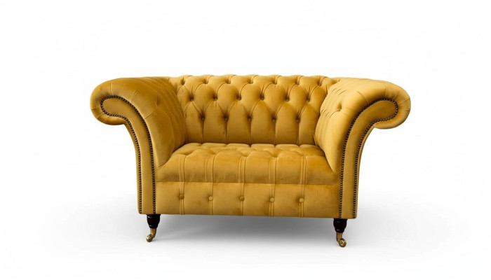 Chesterfield Armchair Furniture Set 2x Single Seater Set Couch Sofa Yellow Textile