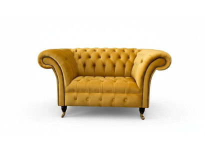Chesterfield Armchair Furniture Set 2x Single Seater Set Couch Sofa Yellow Textile