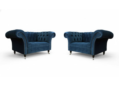 Chesterfield Armchair Furniture Set 2x Single Seater Set Luxury Armchairs Couches 2-piece.