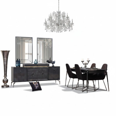 Luxury Dining Room Set Dining Table + 6x Chairs + Sideboard with 2x Mirror 10 pieces