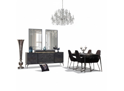 Luxury Dining Room Set Dining Table + 6x Chairs + Sideboard with 2x Mirror 10 pieces