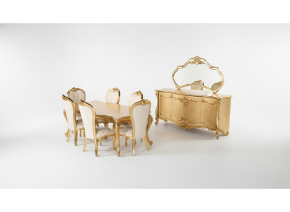 Dining Room Set 9 Piece: Table, 6x Chairs, Sideboard, Mirror Dining Set
