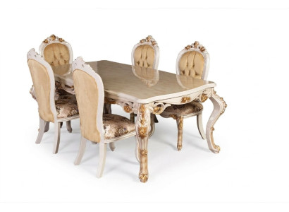 Beige classic dining room furniture designer dining table with Chesterfield upholstered chairs