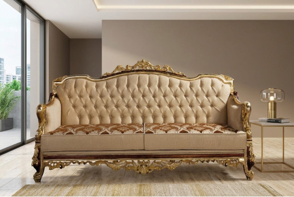 Chesterfield Couch Baroque Three-seater Furniture Sofa Couches Fabric Gold