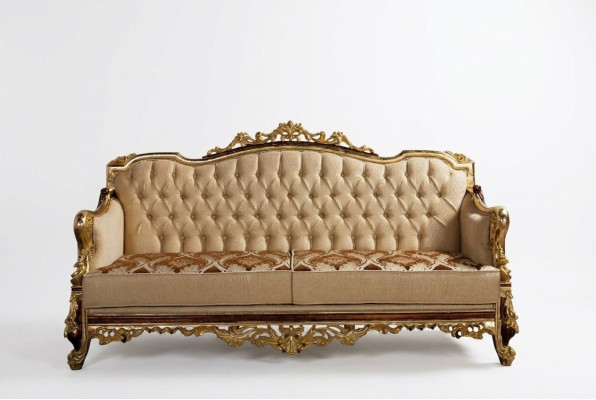 Chesterfield Couch Baroque Three-seater Furniture Sofa Couches Fabric Gold