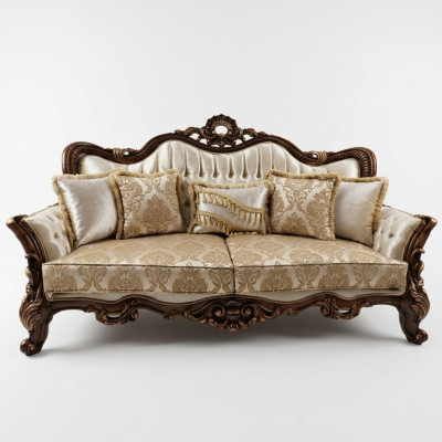 Chesterfield Baroque Three-Seater Furniture Sofa Couches Fabric Gold Couch
