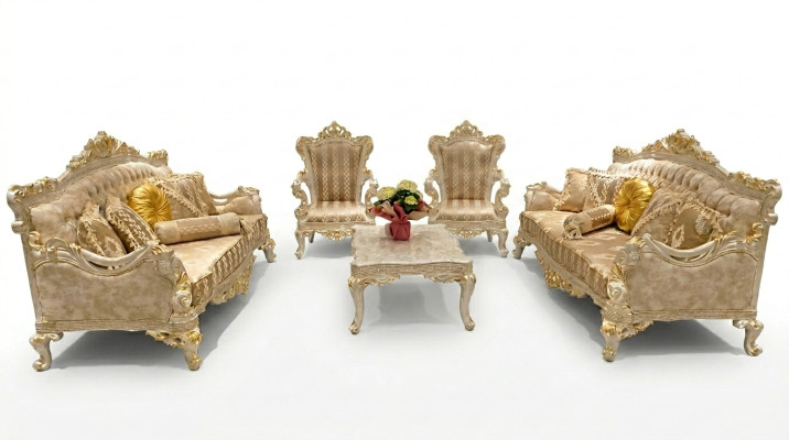 Beige sofa set 5-piece. Coffee table sofa suite couch furniture