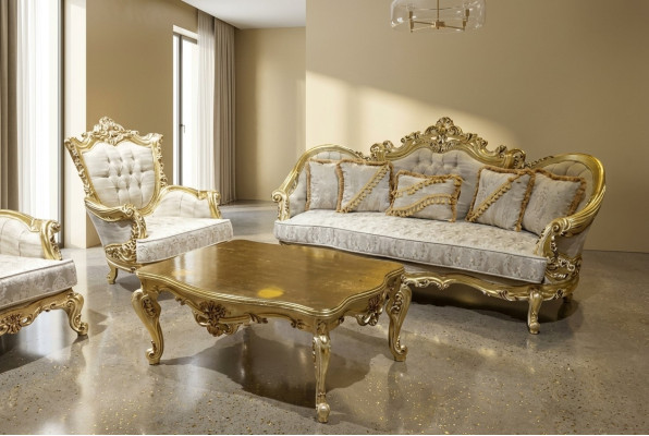 3+1 Seating Sofa Set Luxurious Golden Coffee Table Living Room 3-piece.