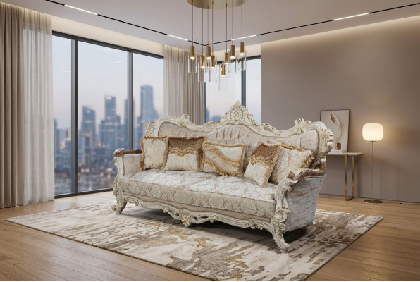 Chesterfield Baroque Three-Seater Couch Furniture Sofas Fabric Gold Sofa