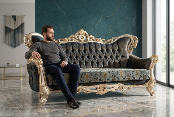 Baroque three-seater Chesterfield couch furniture sofa couches fabric gold