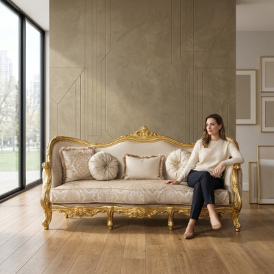 Luxury Couch Classic Three-Seater Sofa Couches Furniture Fabric Sofa