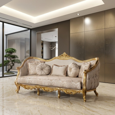Luxury Couch Classic Three-Seater Sofa Couches Furniture Fabric Sofa