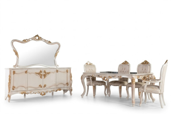 Dining table set group dining room table chair set sideboard mirror 6-piece