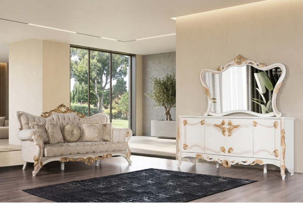 Three-seater couch upholstered sofa living room furniture set with sideboard 3-piece.