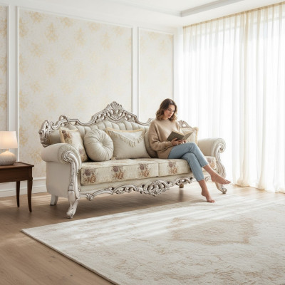 Luxury Three-Seater Couch Upholstered Furniture Velvet Baroque Rococo 3-Seat Sofa